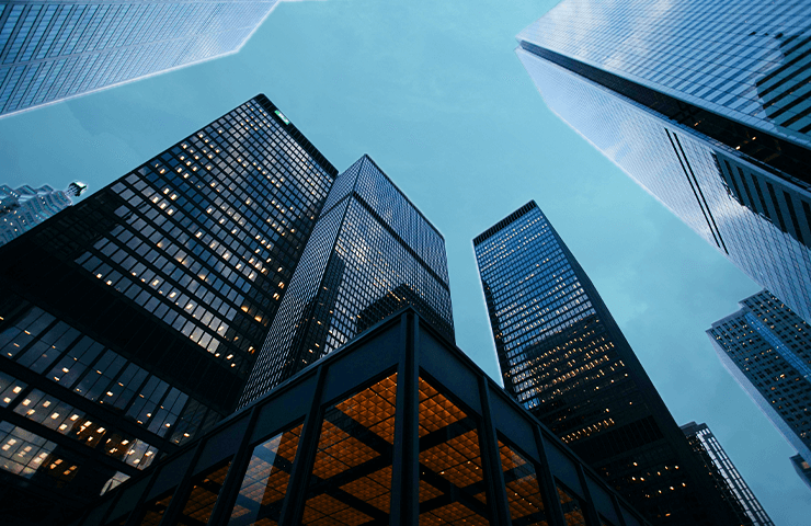 Modern financial district buildings