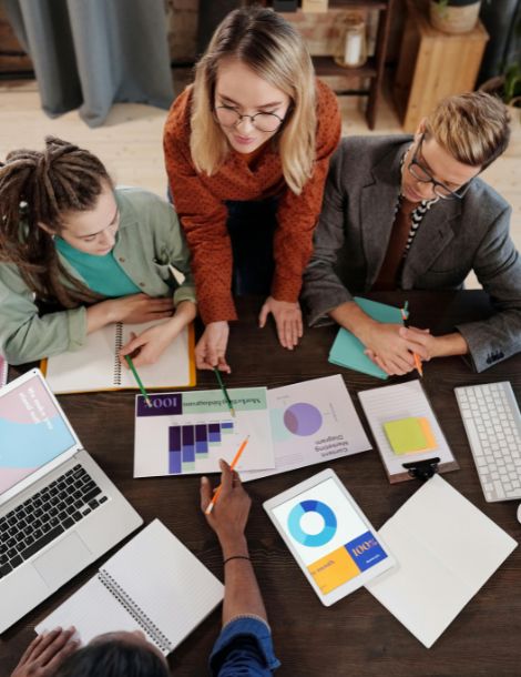 Professional team reviewing financial analysis